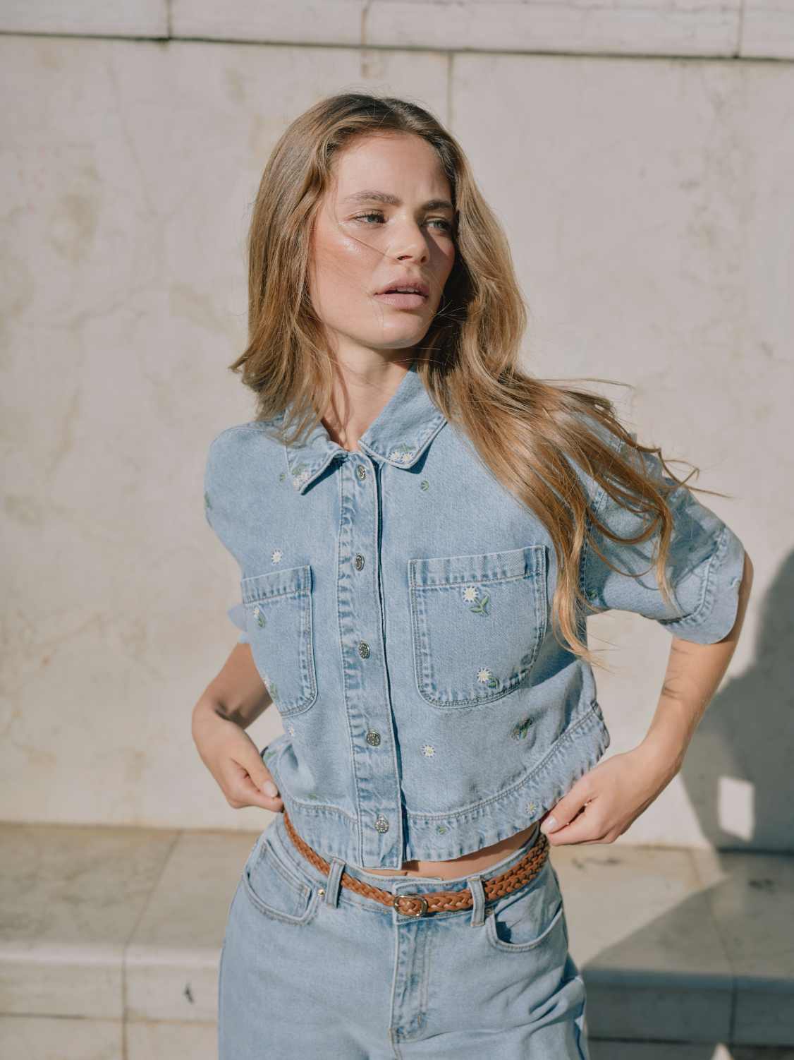 ONLCLEO SS EMBROI CROP DNM SHIRT PIM - 12