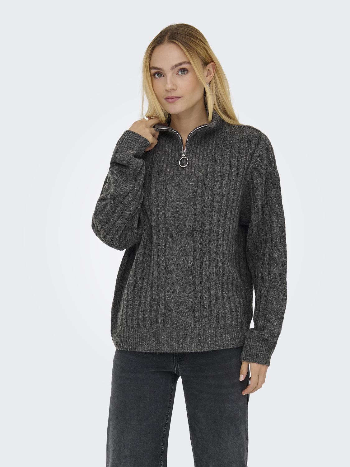 JDYANDREA L/S ZIP CABLE PULLOVE KNT NOOS