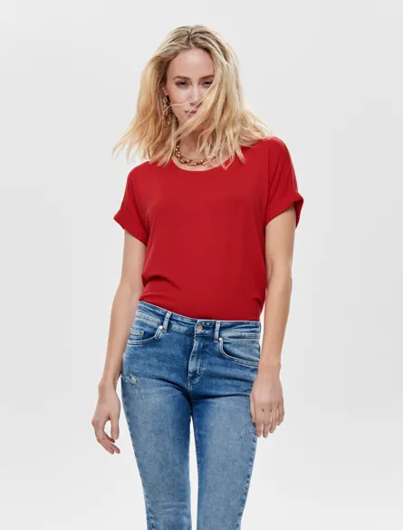 ONLMOSTER Top mit normalem O-Ausschnitt und kurzen Ärmeln