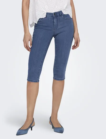 ONLRAIN Denimshorts med elastik i taljen og baglommer