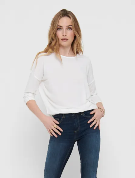 ONLGLAMOUR Oberteil mit O-Ausschnitt und 3/4-Ärmeln für täglichen Komfort