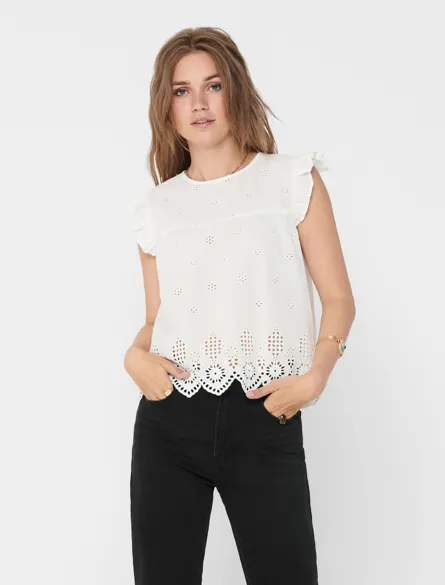 ONLSILLA Schickes ärmelloses Oberteil mit O-Ausschnitt und Rüschen