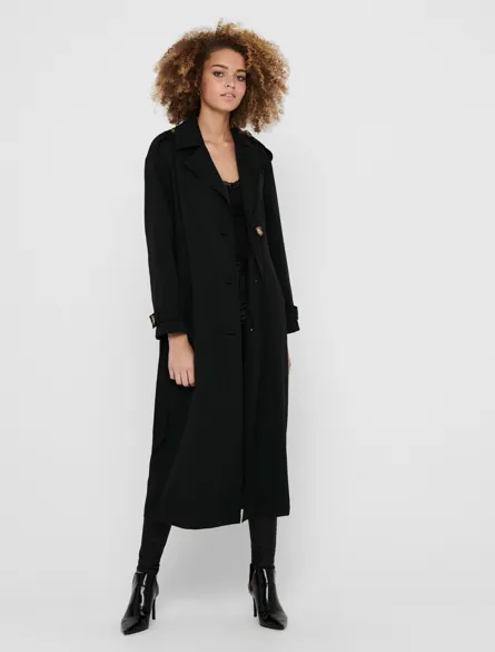 ONLLINE Lang trenchcoat med knaplukning og mavebælte