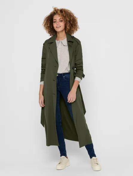 ONLLINE Lange trenchcoat met knoopsluiting en tailleriem