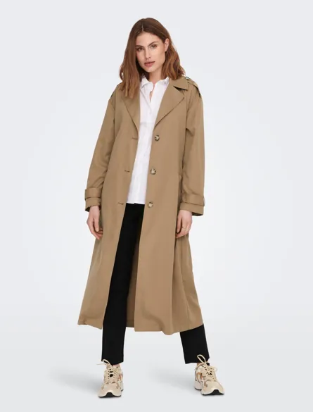 ONLLINE Lange trenchcoat met knoopsluiting en tailleriem