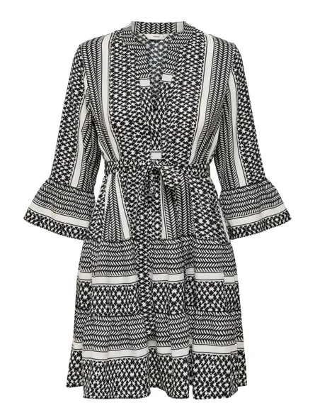 PGATHENA Kort kjole med V-hals og bindebælte