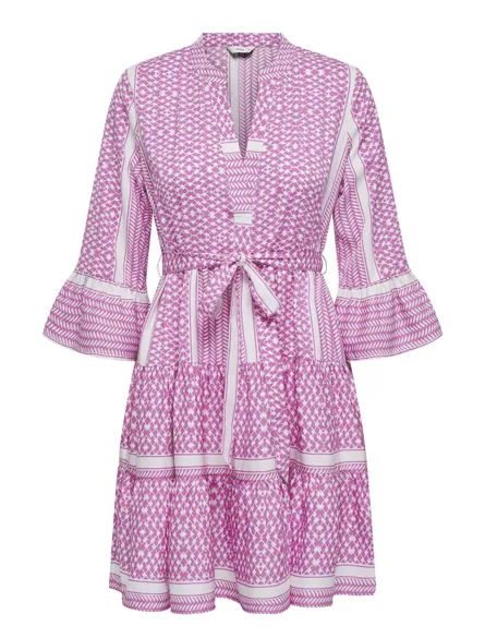 PGATHENA Kort kjole med V-hals og bindebælte