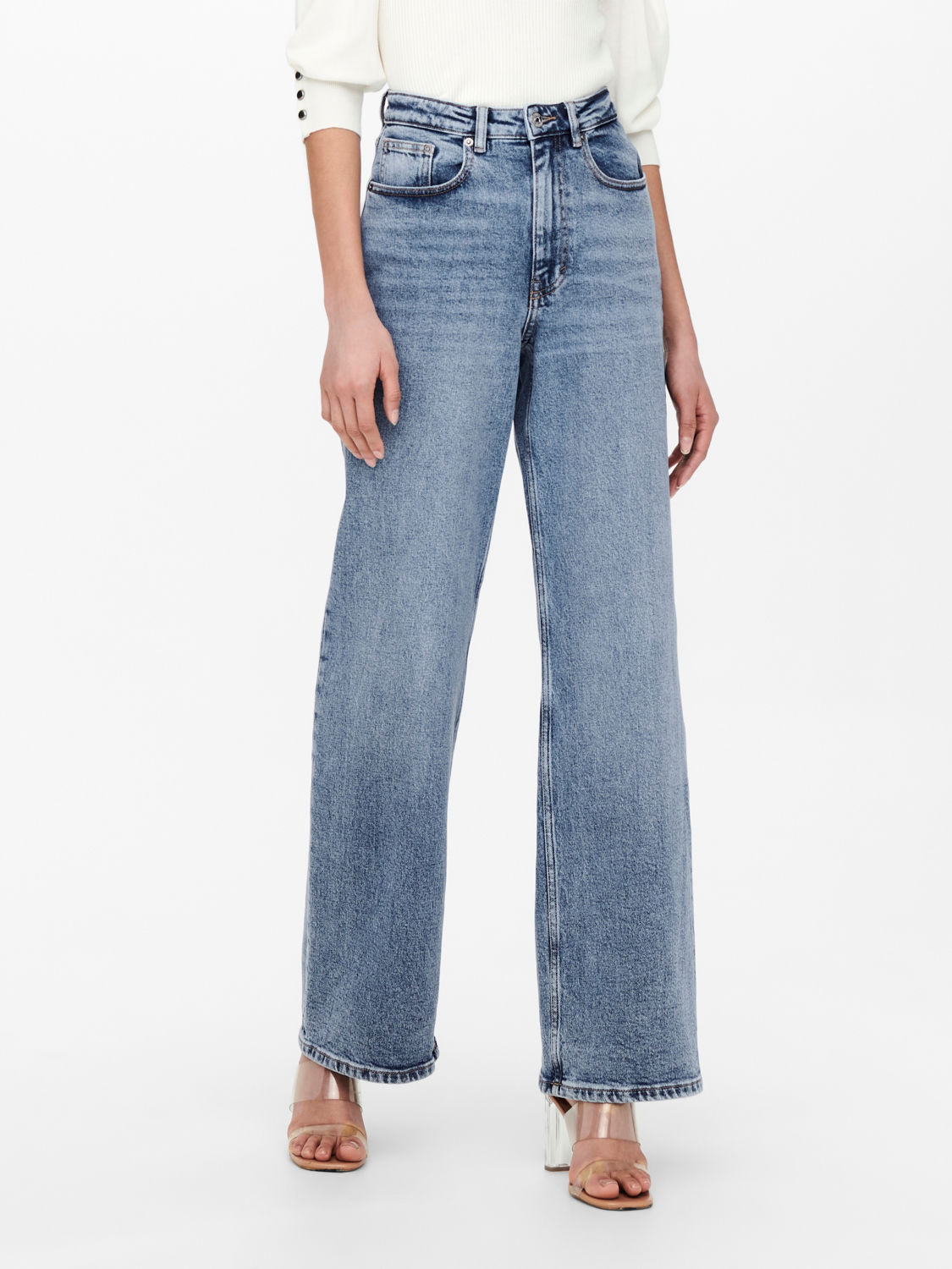 ONLJUICY Jeans met wijde pijpen en hoge taille en zakken aan de voorkant