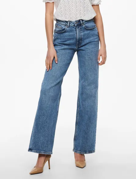 ONLJUICY Jeans met wijde pijpen en hoge taille en zakken aan de voorkant