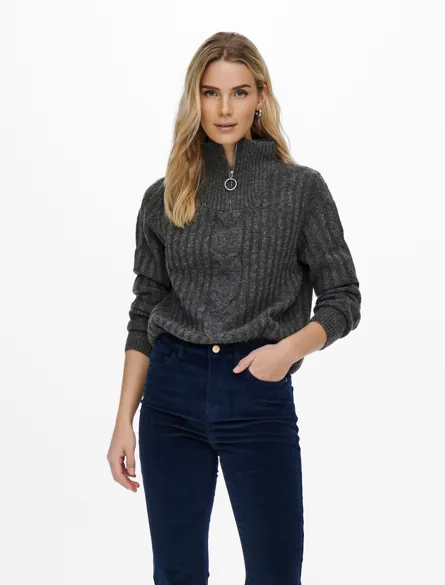 JDYANDREA L/S ZIP CABLE PULLOVE KNT NOOS