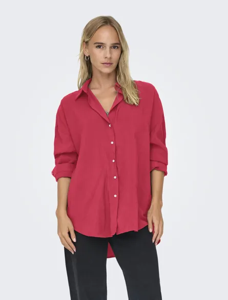 ONLZAZIMA Oversize Fit Skjorte med knaplukning og længere bagpå