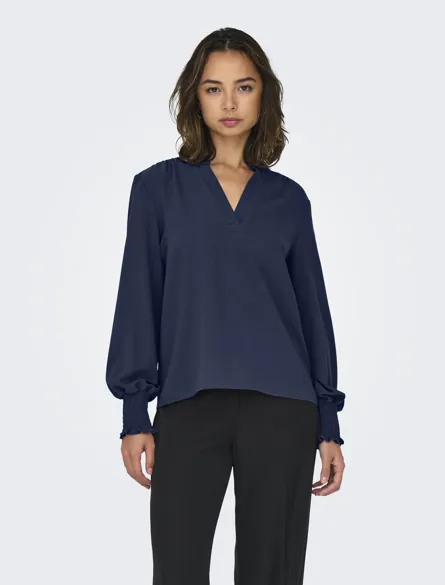 ONLMETTE V-NECK LS SMOCK TOP NOOS WVN