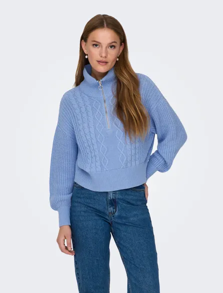 ONLDORITTA LS CABLE ZIP HIG NECK KNT