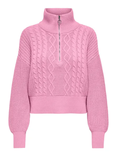 ONLDORITTA LS CABLE ZIP HIG NECK KNT