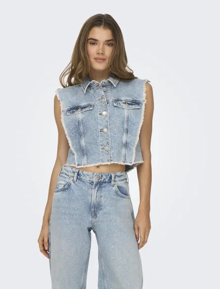 ONLCOBAIN S/L RED DNM RHINESTO VEST CRO