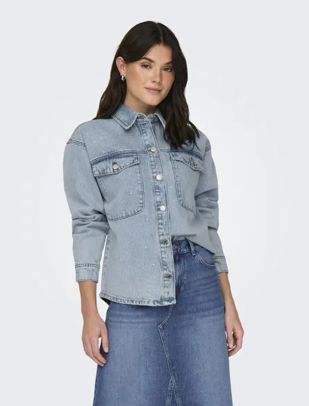 ONLMERCURY Jeansjacke mit langen Ärmeln und überschnittenen Schultern