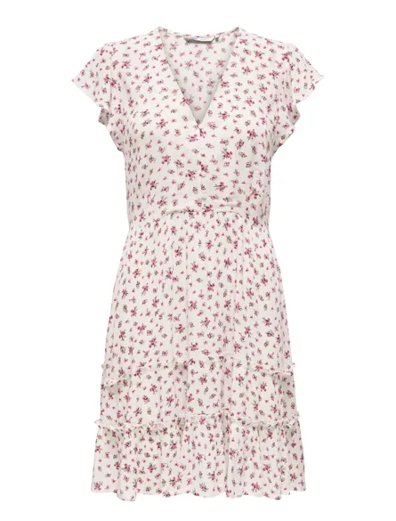 ONLCLAUDETTE Mini-Kleid mit V-Ausschnitt und Rüschen für den Alltag