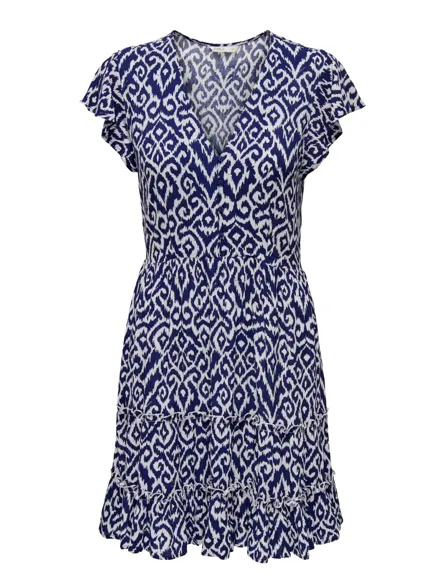 ONLCLAUDETTE Mini-Kleid mit V-Ausschnitt und Rüschen für den Alltag