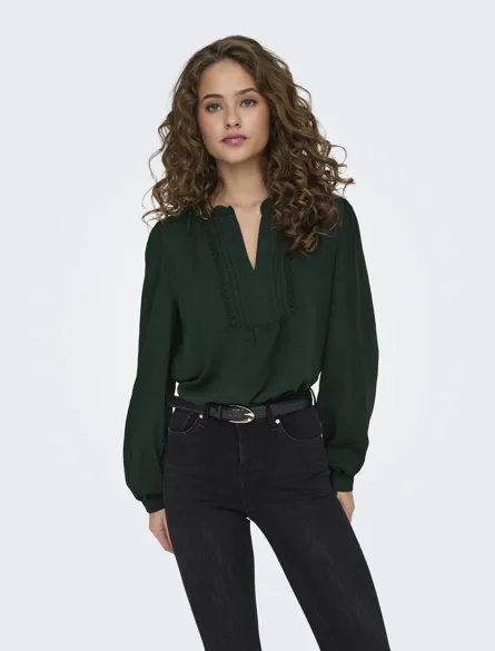 JDYRACHEL LIFE L/S PINTUCK TOP WVN NOOS