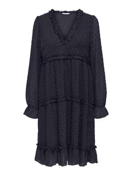 PGELLY DOBBY L/S SHORT DRESS WVN