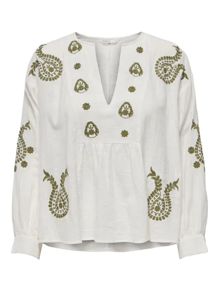 ONLMOON Top met V-hals met lange mouwen en borduursel