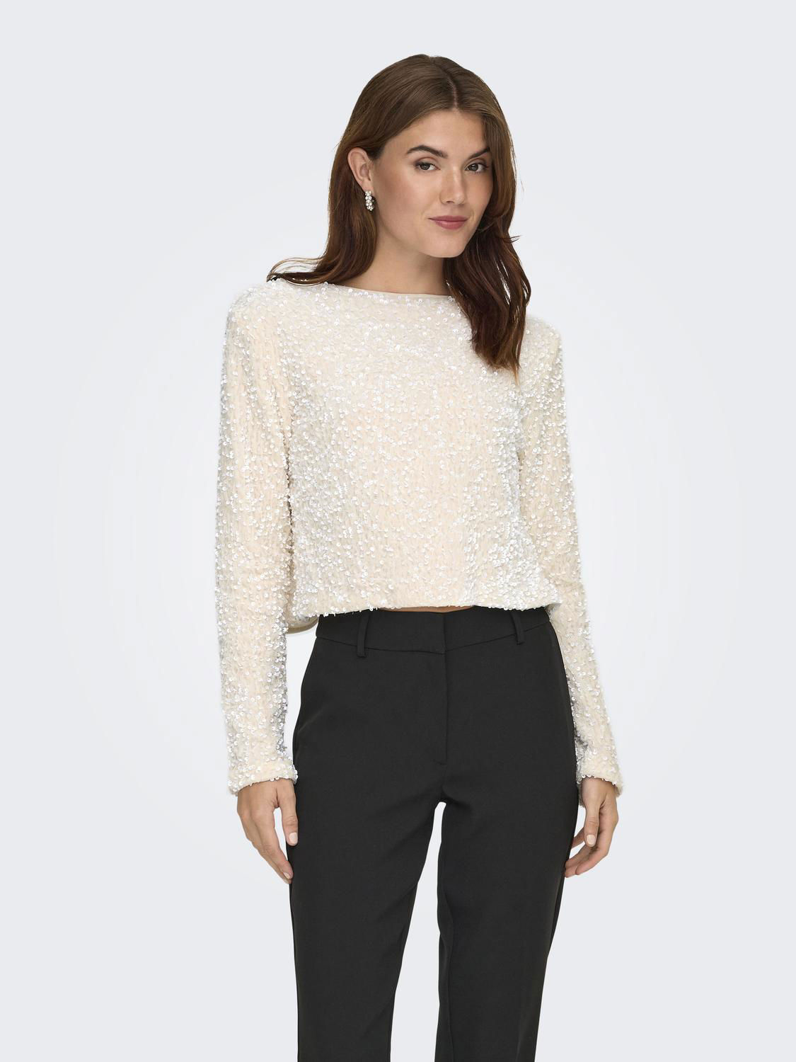 ONLANIKA SEQUINS LS BOW TOP WVN CS