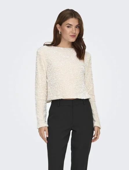 ONLANIKA SEQUINS LS BOW TOP WVN CS