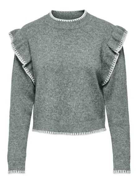 PGRONYA Trendy KNIT med volumenhylstre og flæser