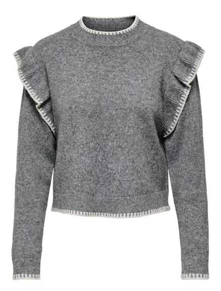 PGRONYA Trendy KNIT med volumenhylstre og flæser