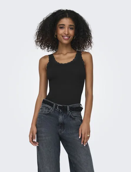 ONLSARA BASIC U-hals ærmeløs tanktop med blondedetalje