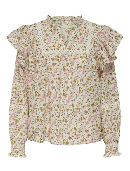 PGLAURA Moderigtig top med V-hals med sommer Flæser