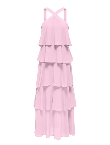 STUADRIENNE S/L LAYERED LONG DRESS WVN