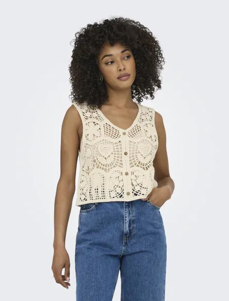 ONLVIOLA BUTTON CROCHET VEST EX KNT