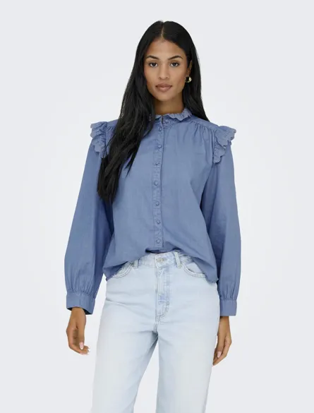 ONLPIPER L/S EMB FRILL DNM SHIRT QYT