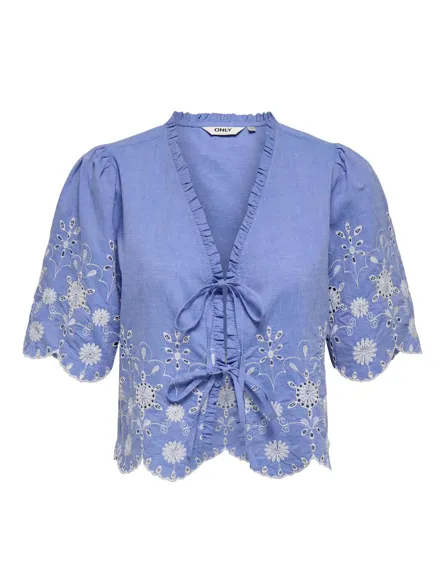 ONLMIFFY S/S EMB TIE TOP NOOS WVN