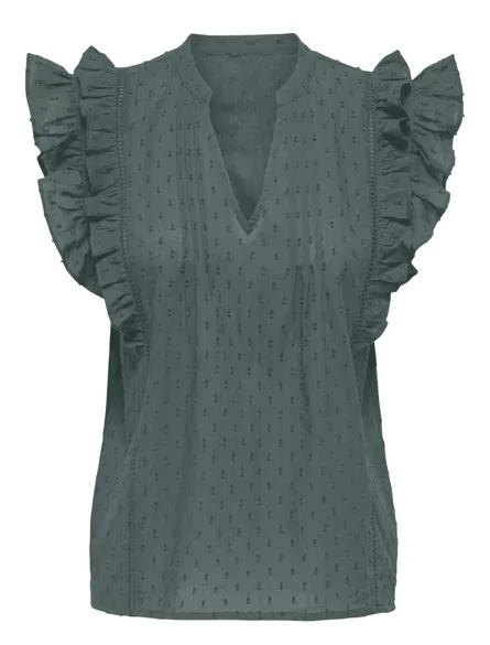 ONLRAINA S/L V-NECK RUFFLE TOP OX WVN
