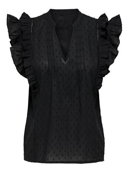 ONLRAINA S/L V-NECK RUFFLE TOP OX WVN