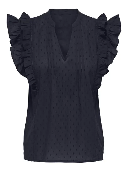 ONLRAINA S/L V-NECK RUFFLE TOP OX WVN