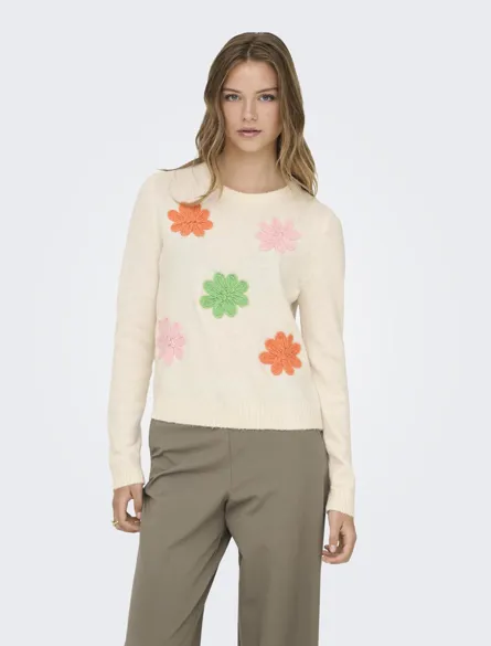 ONLLOTUS LIFE LS FLOWER O-NECK EX KNT