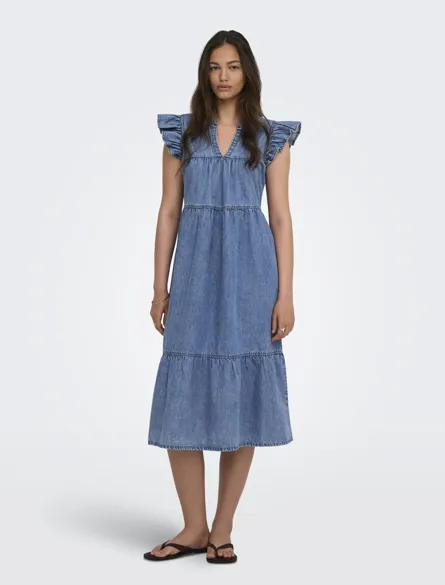 ONLSHANIA S/L FRILL MIDI DNM DRESS AKM