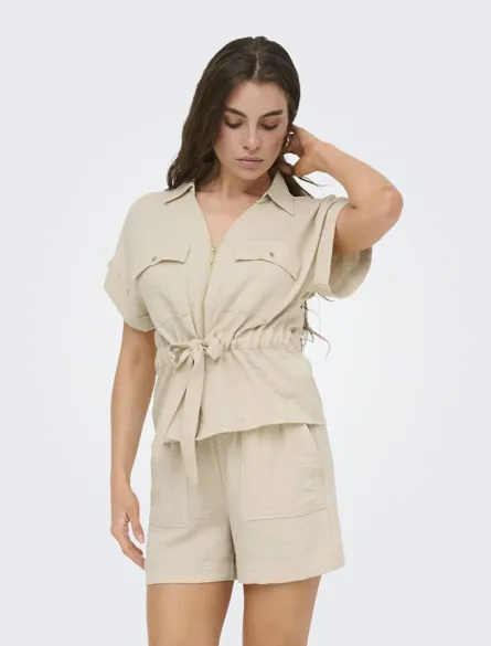 JDYMILLE S/S ZIP SHIRT WVN NOOS