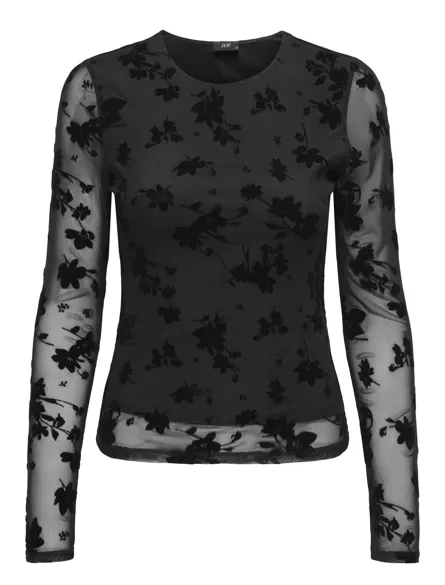 JDYRUBY L/S MESH FLOCK TOP JRS