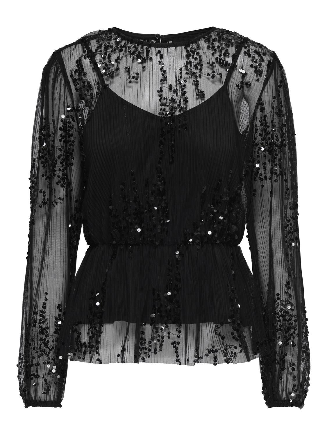ONLBLAIR PLISSE SEQUINS LS TOP WVN