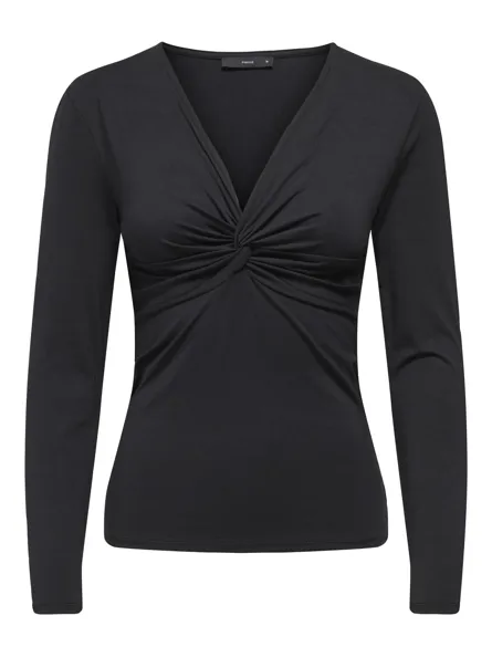 ONLLONE Top med V-hals og smalt monterede ærmer