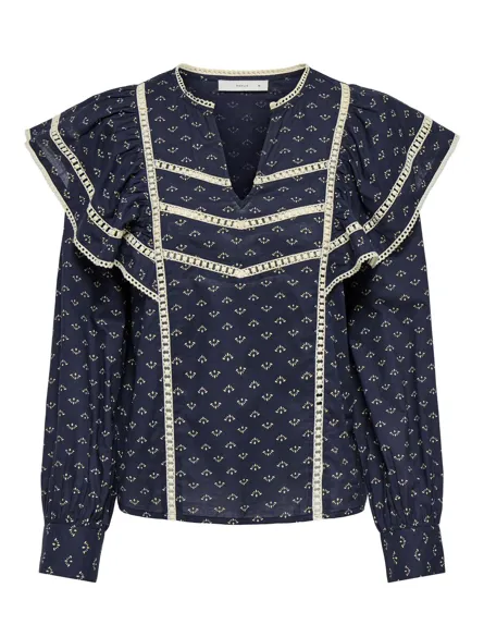 PGPUNJA Bluse med Flæser og Regular Fit