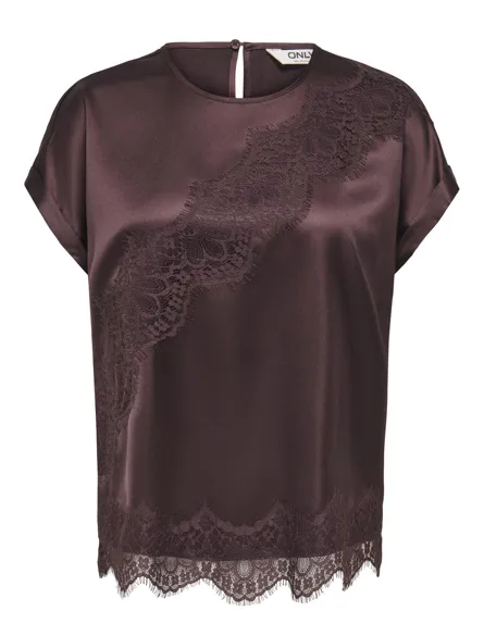 ONLBELLA SS SATIN LACE TOP WVN
