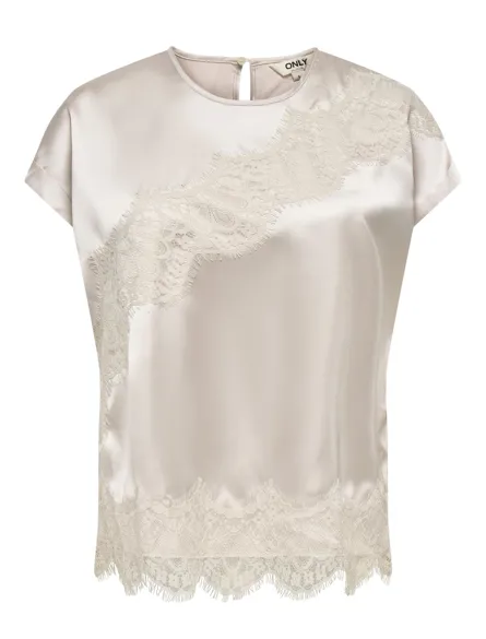 ONLBELLA SS SATIN LACE TOP WVN