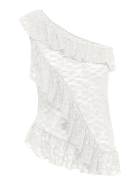 STUSIA ONESHOULDER LACE FLOUNCE TOP JRS