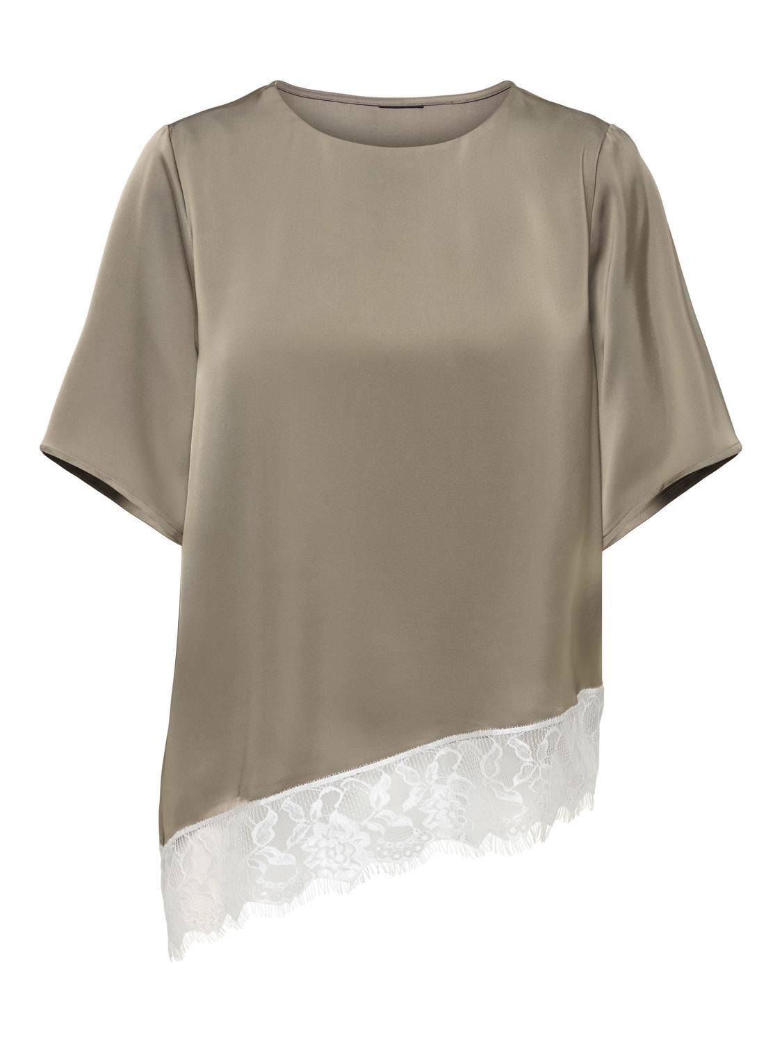 STURIA SATIN S/S LACE ASYM TOP WVN