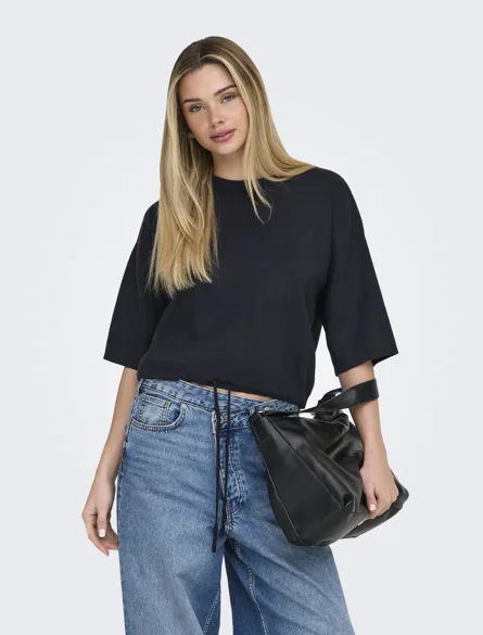 ONLSITERI SS LOOSE TIE O-NECK TOP CC KNT